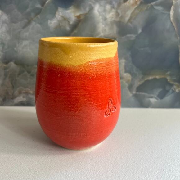 Studio Art Pottery Tumbler Cup Hand Painted and Signed Sunset Colors 4.5" - Picture 3 of 10
